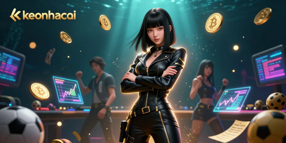 Engage with keonhacai for exciting sports betting action featuring vibrant holographic displays and crypto elements.