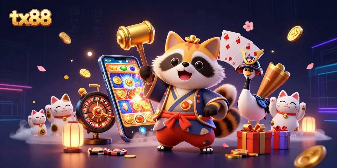 Experience thrilling tx88 gaming with cheerful characters and vibrant casino elements.