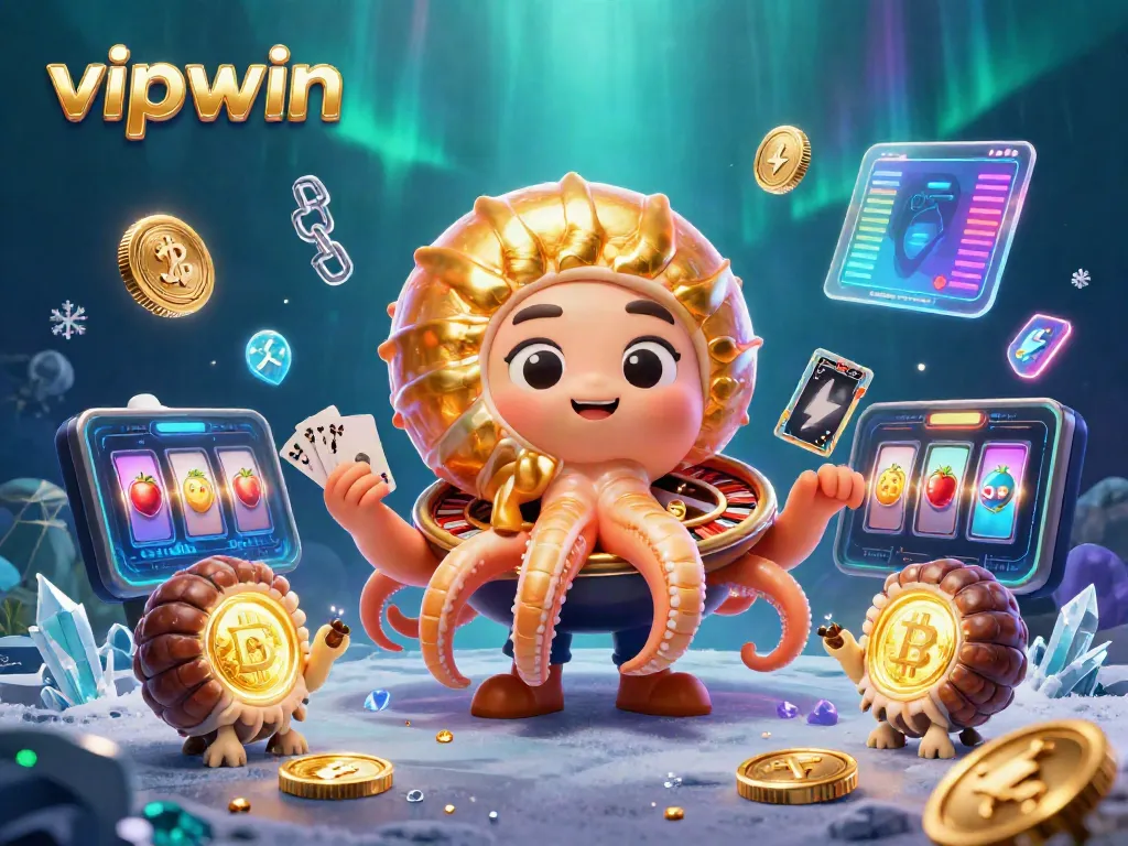 Engage in vipwin's thrilling casino world with a giant nautilus roulette wheel and glowing ammonite companions.
