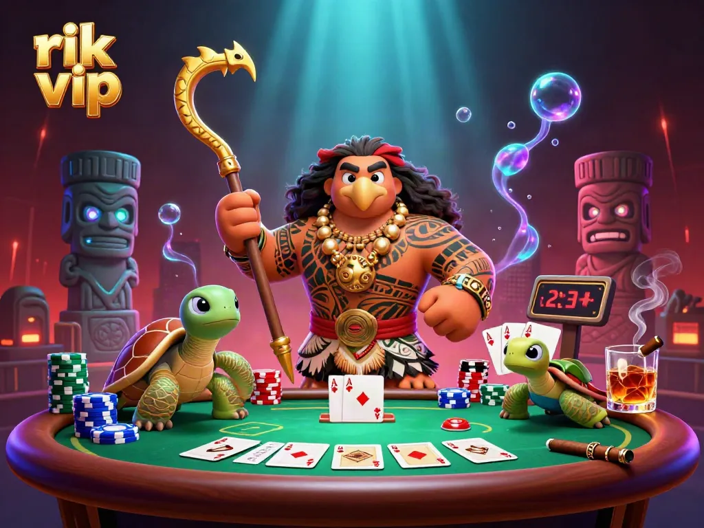 Experience thrilling poker action at rik vip with a demigod hawk and vibrant casino elements.