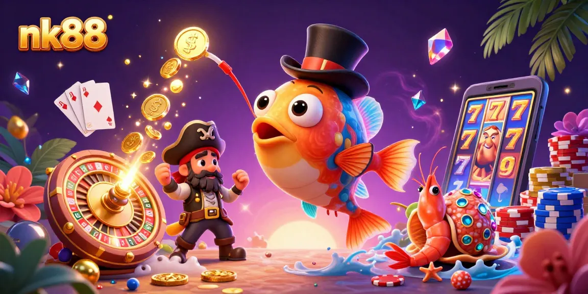 Engage with nk88's vibrant 3D scene attracting golden coins through gaming adventures.