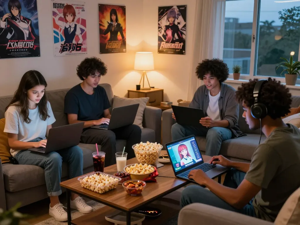 Group of friends enjoying various porno games in a cozy living room