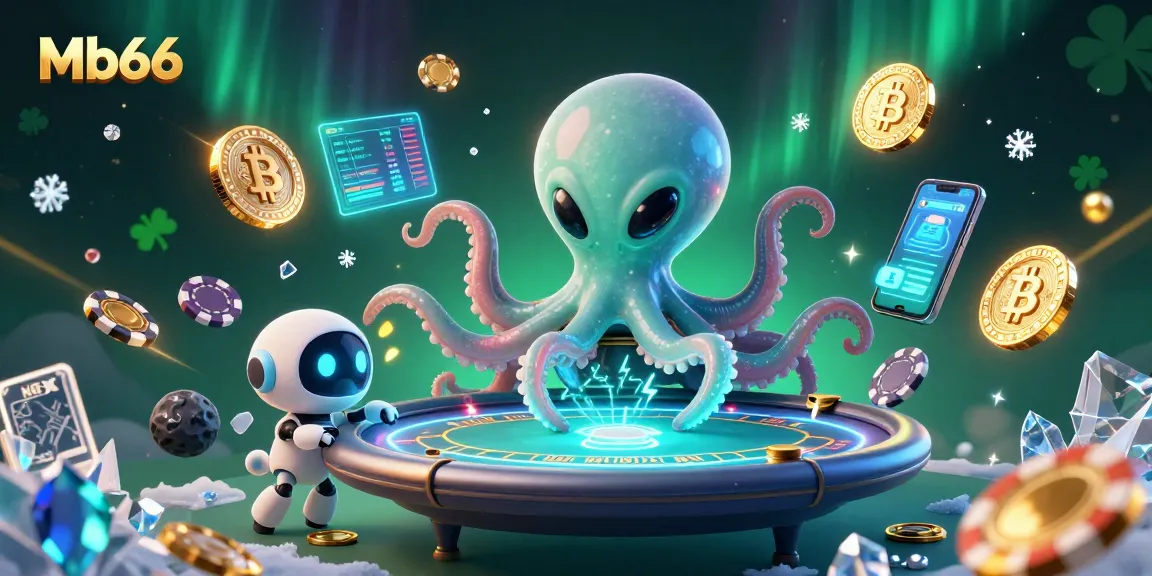 Play exciting poker with Mb66 at a vibrant casino universe featuring alien characters and crypto elements.
