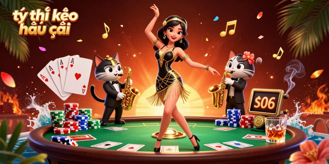 Engage in exhilarating sports betting with tỷ lệ kèo nhà cái showcased amid festive casino elements.