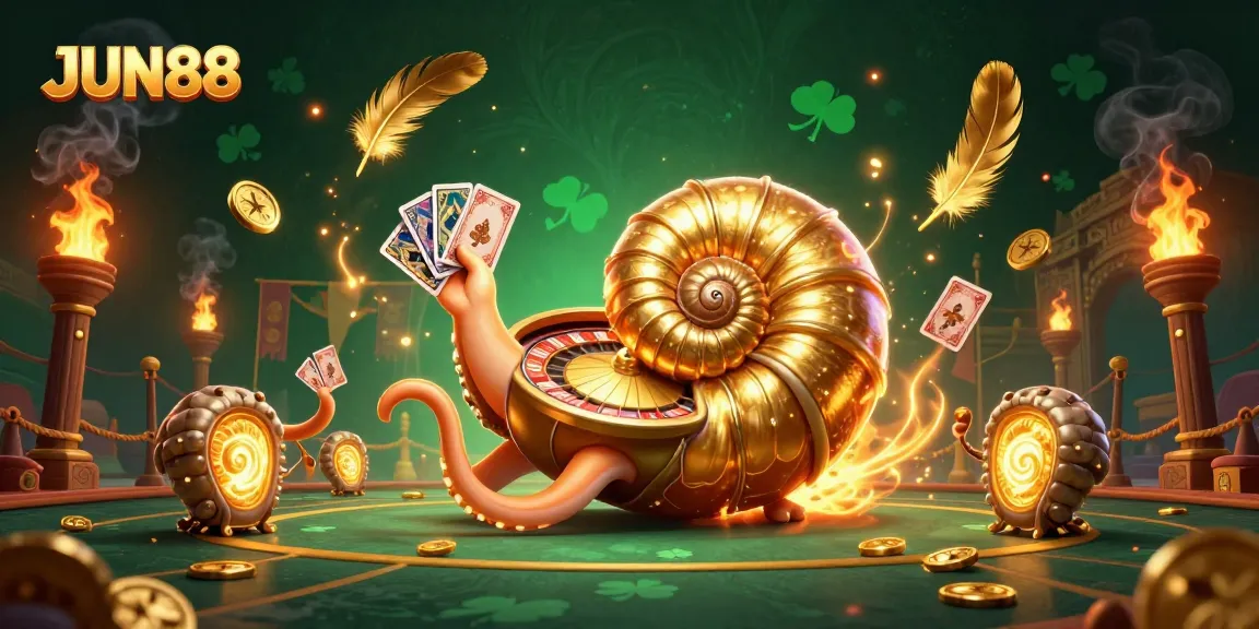 Experience the thrill of JUN88 with golden roulette and card action in a vibrant casino scene.