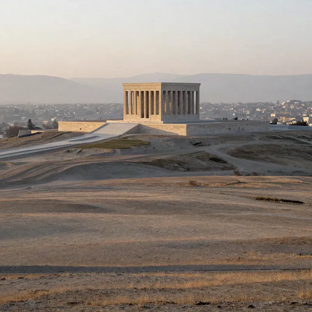 Anıtkabir, sabah sisi içinde Ankara platosunun üzerinde yüksekten görünüm.