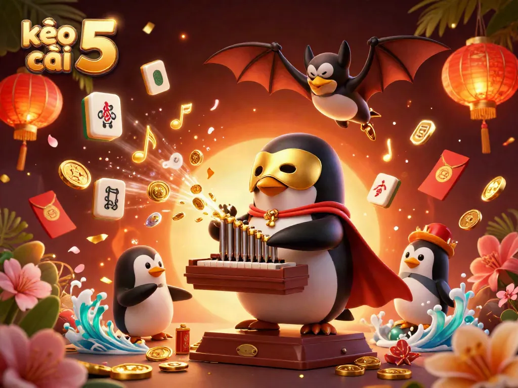 Experience the excitement of kèo nhà cái 5 with this vibrant 3D illustration featuring casino-themed characters and elements.