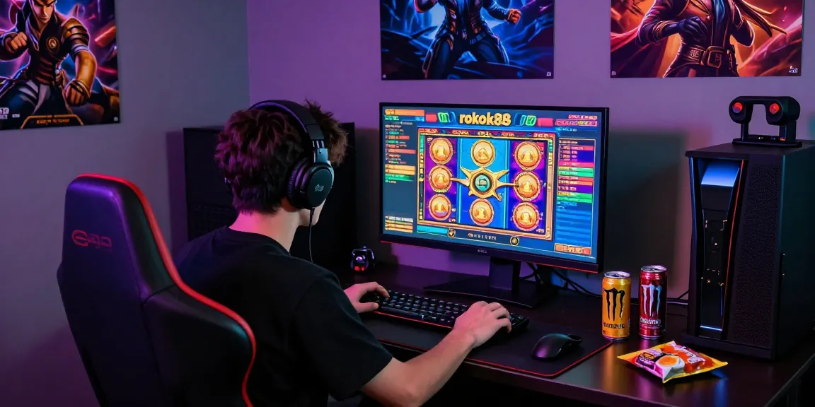 Player immersed in rokok88 slot gaming with vibrant interface and thrilling atmosphere