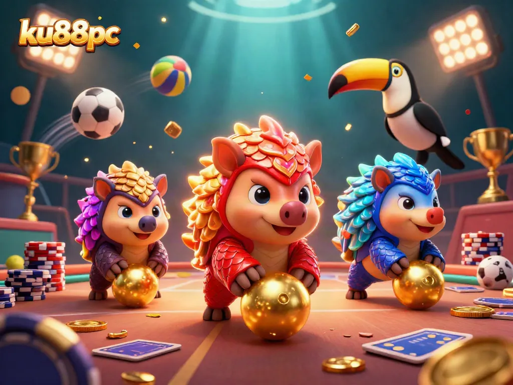ku88pc rivals compete in a thrilling casino-themed bowling match with golden chips flying