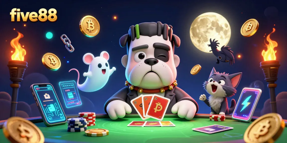 five88 showcases a lively casino scene with a Frankenstein bulldog and a ghost mouse, gaming uniquely.