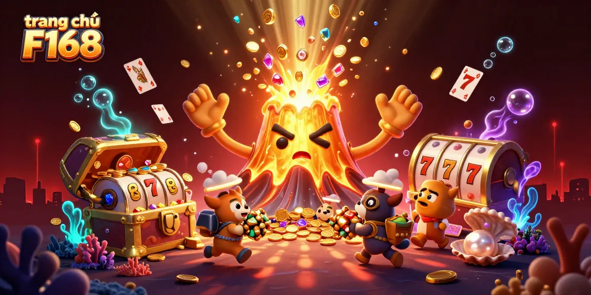 Spin the reels and win big at trang chủ F168 as thrilling characters celebrate treasure in an exciting casino scene.