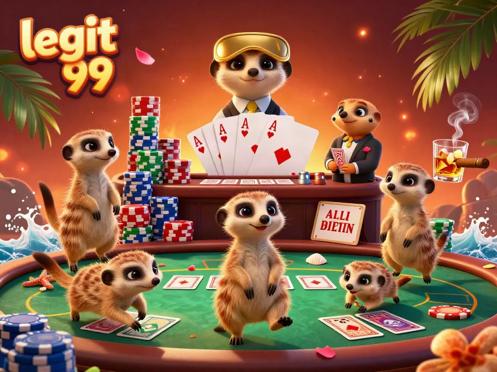 Experience the energetic atmosphere of legit 99 with meerkats managing a colorful casino.