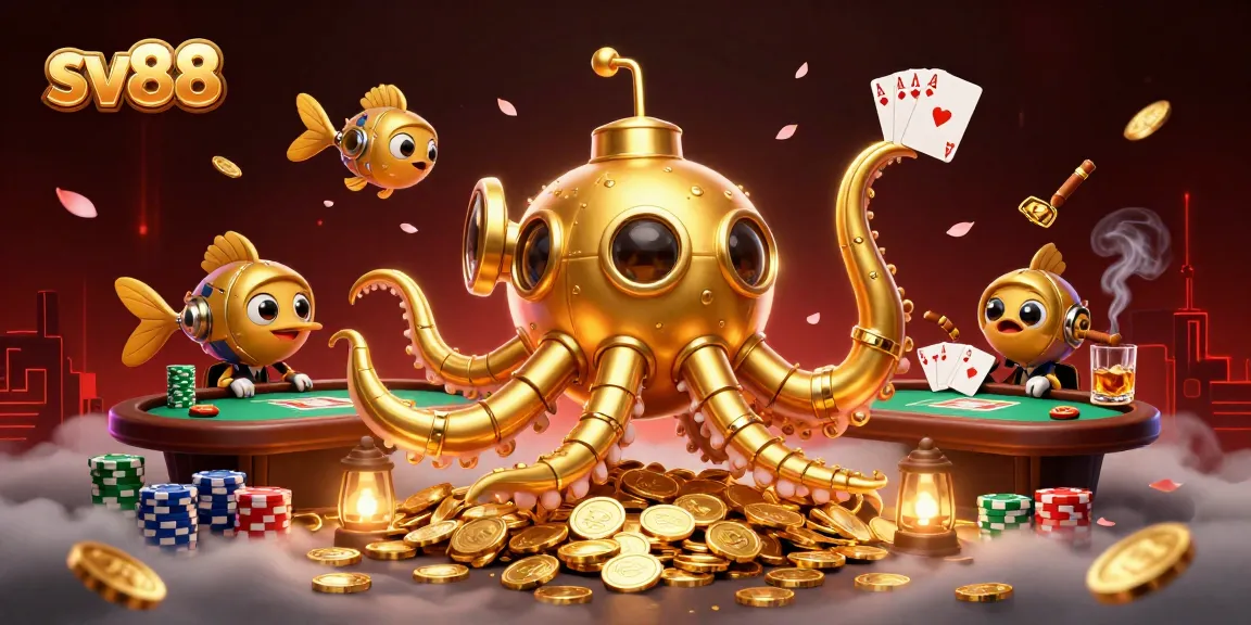 Experience thrilling poker gameplay at sv88 with a vibrant casino scene filled with golden coins.
