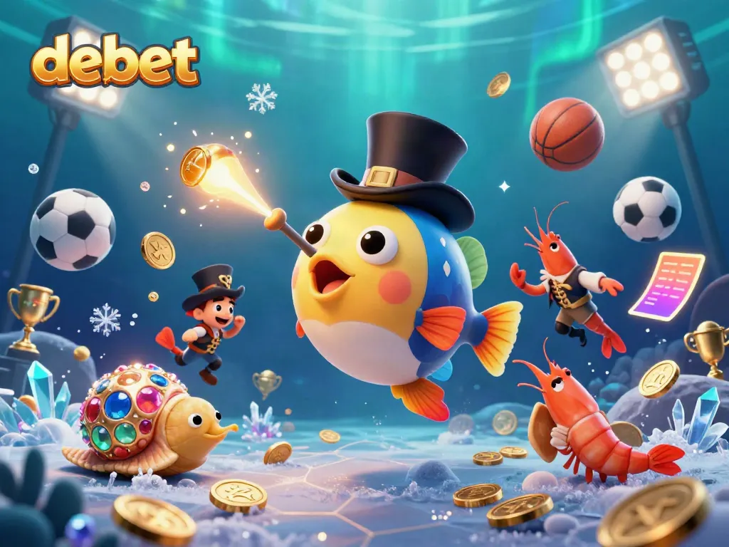 Engaging scene featuring debet symbols as fun characters attract golden coins in a vibrant underwater setting.