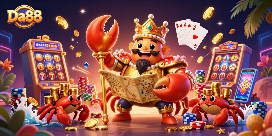 Engage with Da88's epic slot adventures featuring a golden crab emperor and treasure-filled action.