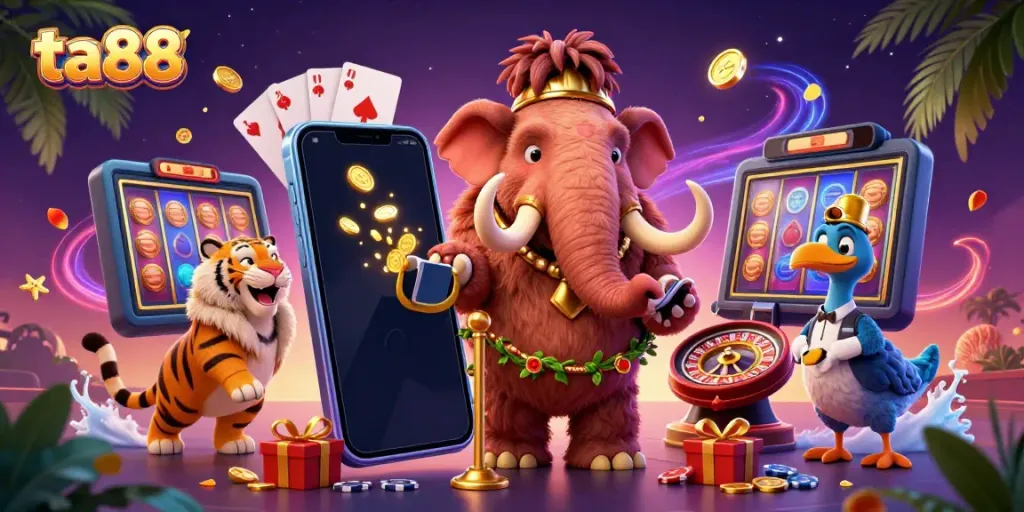 Experience thrilling gameplay at ta88 with a vibrant scene featuring a unique casino bouncer checking IDs.