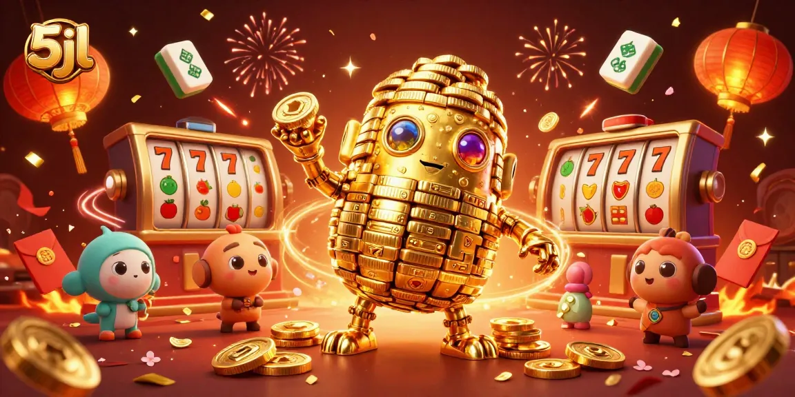 Engage with the thrilling 5jl casino experience featuring a golden golem and rich slot visuals.