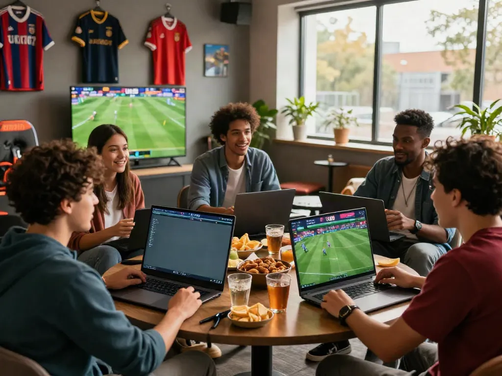 Exciting UK88 betting scene with friends enjoying live sports and gaming.