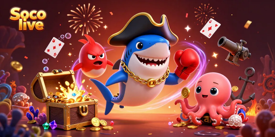 Join the excitement on Soco live with our vibrant 3D illustration showcasing underwater treasures and gaming elements!