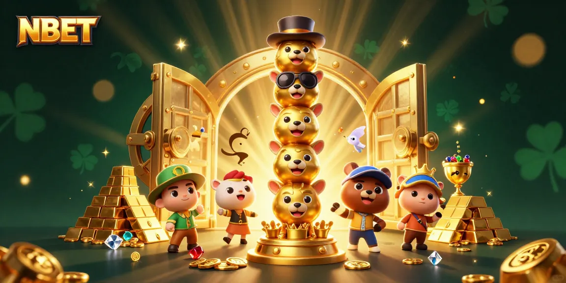 Experience NBET adventures with a golden totem and treasure in a vibrant casino scene.