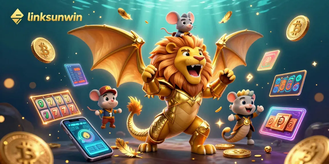 Engage with linksunwin's thrilling casino scene featuring a golden chimera and crypto elements.